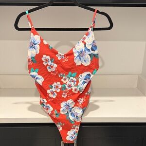 NWT Aerie Red Orange Floral One Piece Swimsuit. Size M